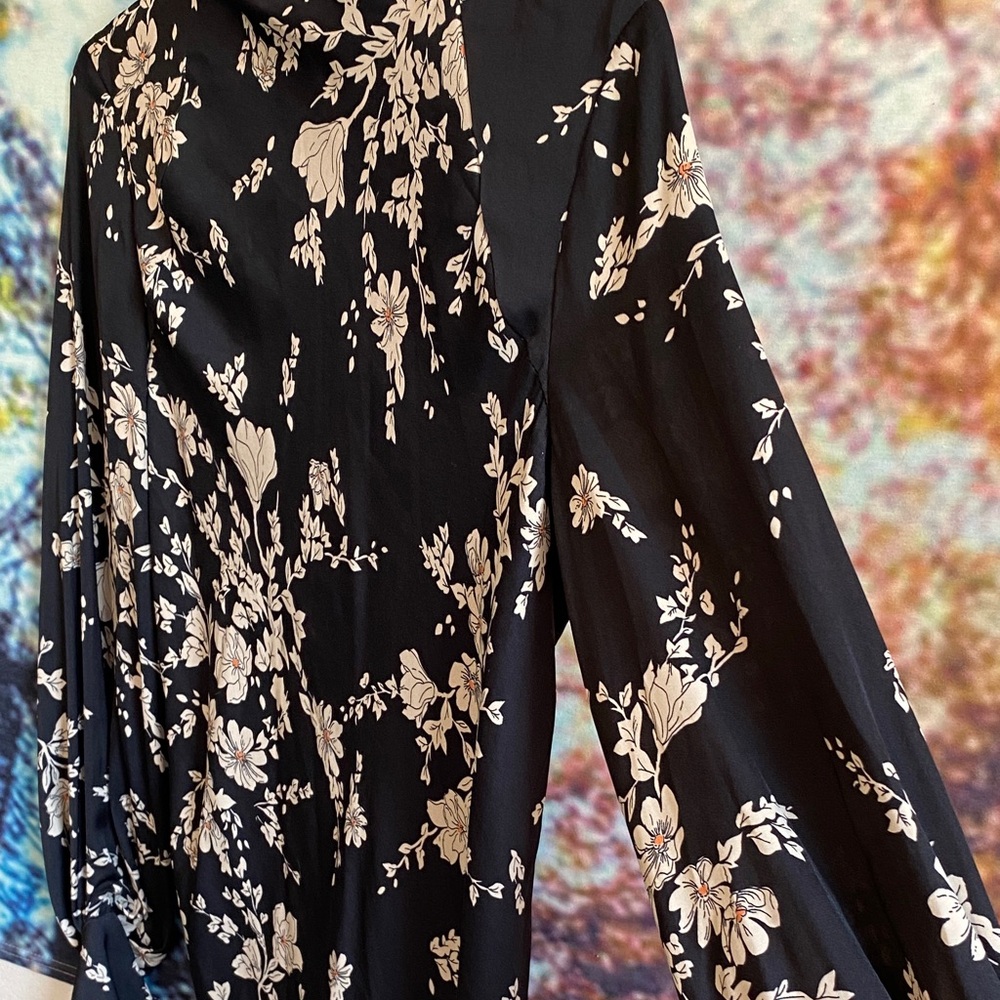 Free People Black and Cream Floral Backless Dress - Picture 4 of 14